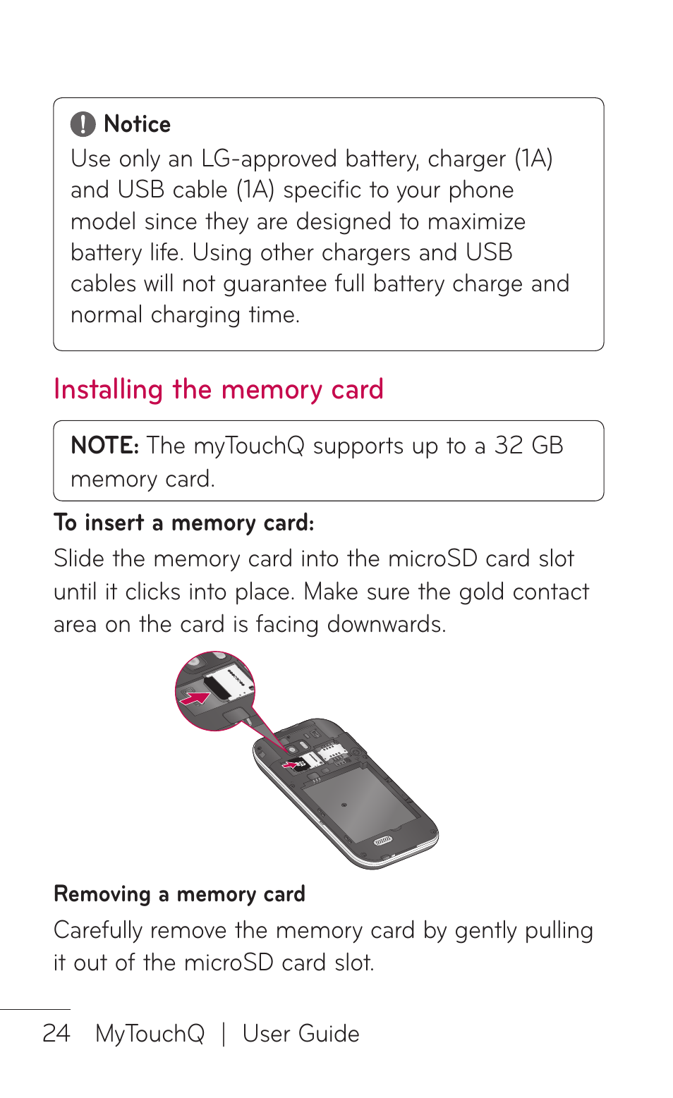 Installing the memory card | LG LGC800VL User Manual | Page 24 / 342