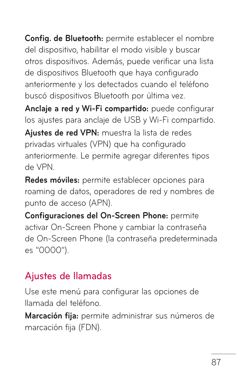 Ajustes de llamadas | LG LGC800VL User Manual | Page 249 / 342