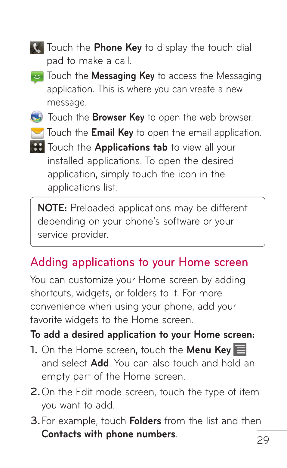 Adding applications to your home screen | LG LGC800VL User Manual | Page 29 / 342