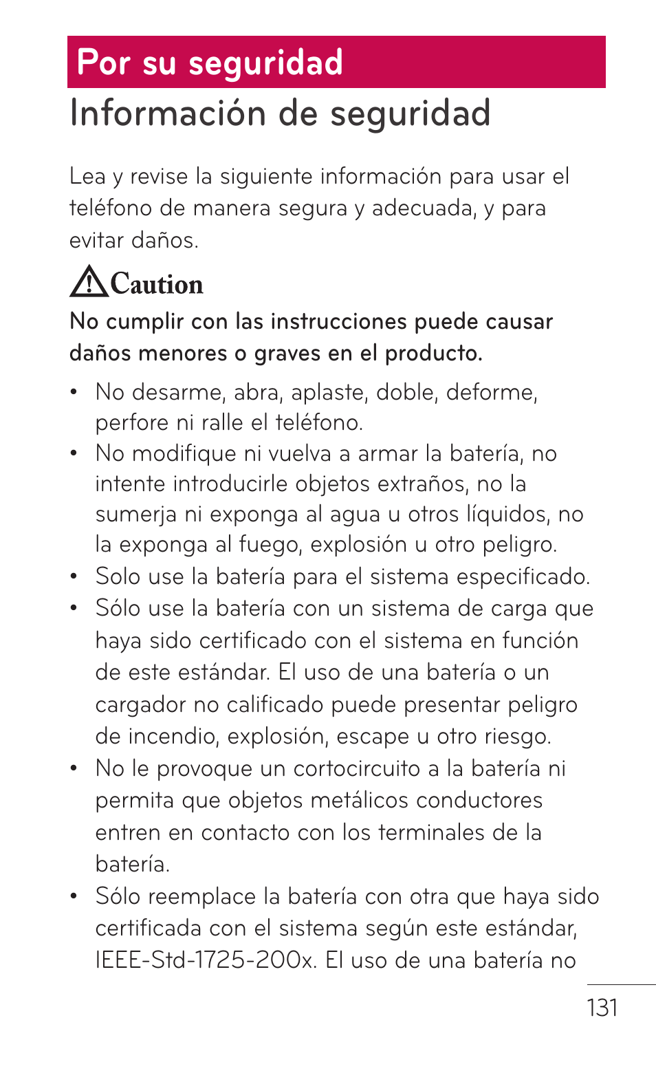 Información de seguridad, Por su seguridad | LG LGC800VL User Manual | Page 293 / 342