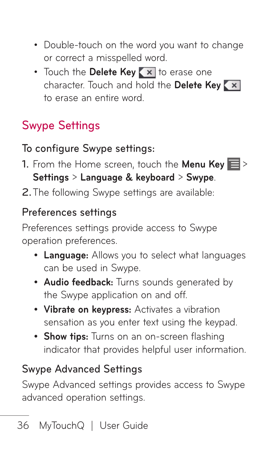 Swype settings | LG LGC800VL User Manual | Page 36 / 342