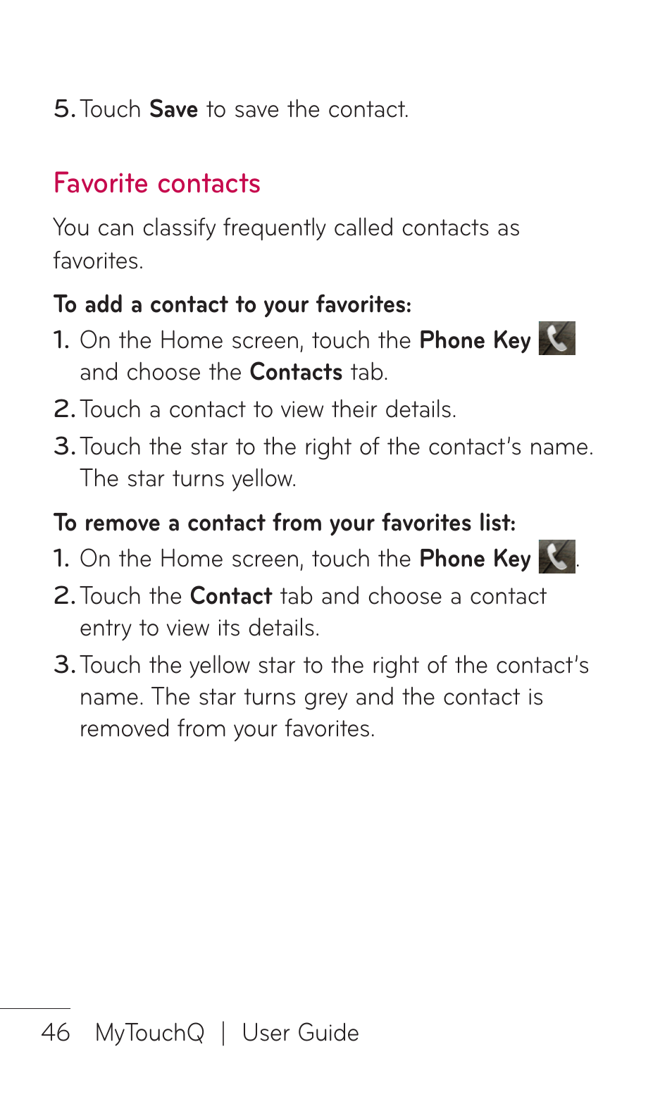 Favorite contacts | LG LGC800VL User Manual | Page 46 / 342