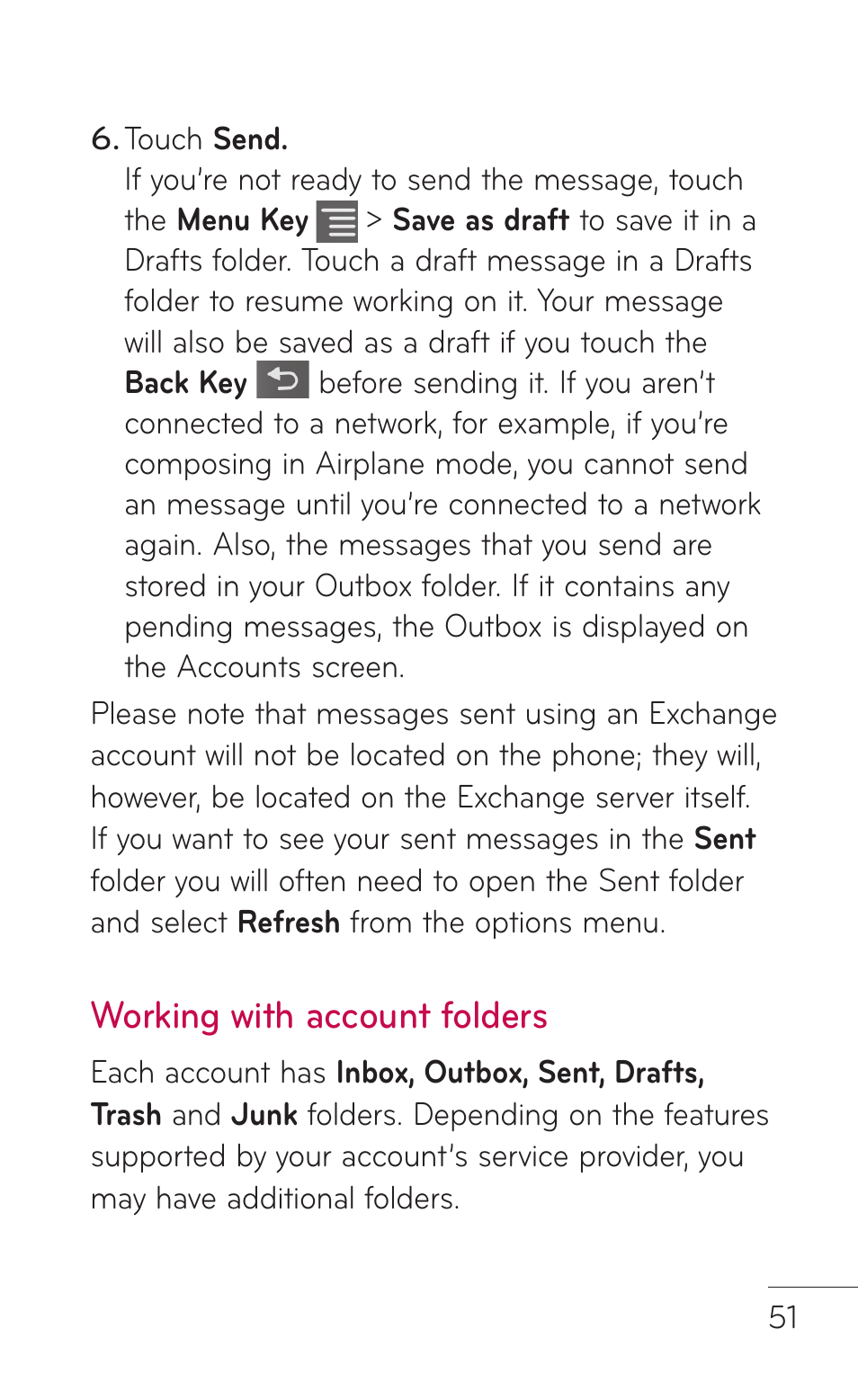 Working with account folders | LG LGC800VL User Manual | Page 51 / 342