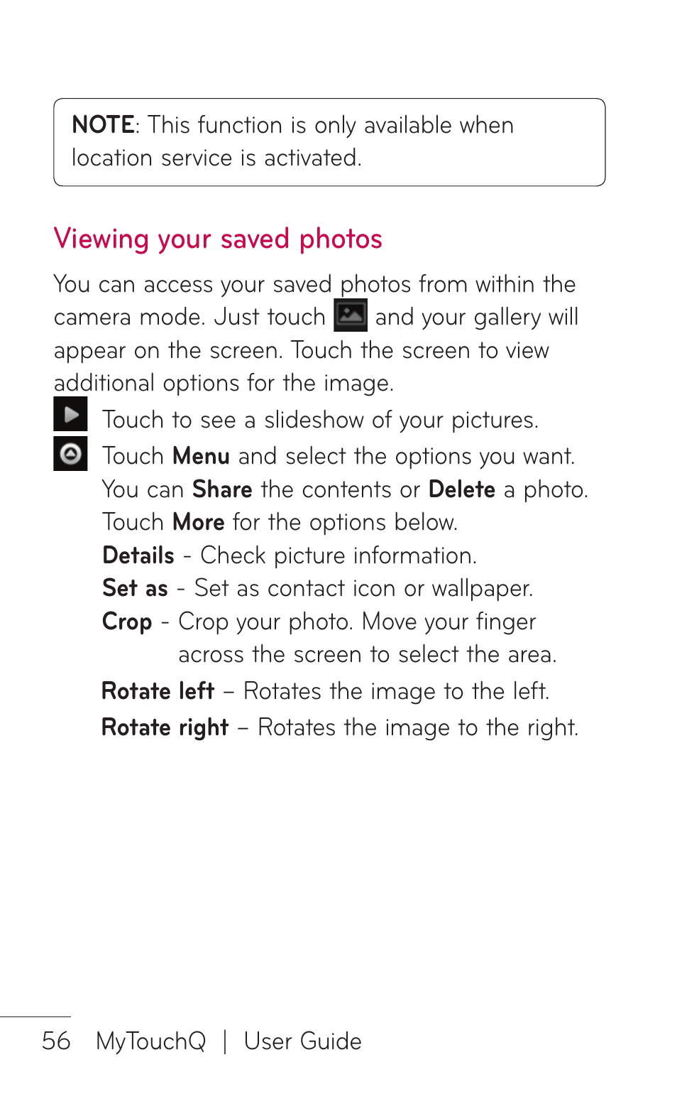 Viewing your saved photos | LG LGC800VL User Manual | Page 56 / 342