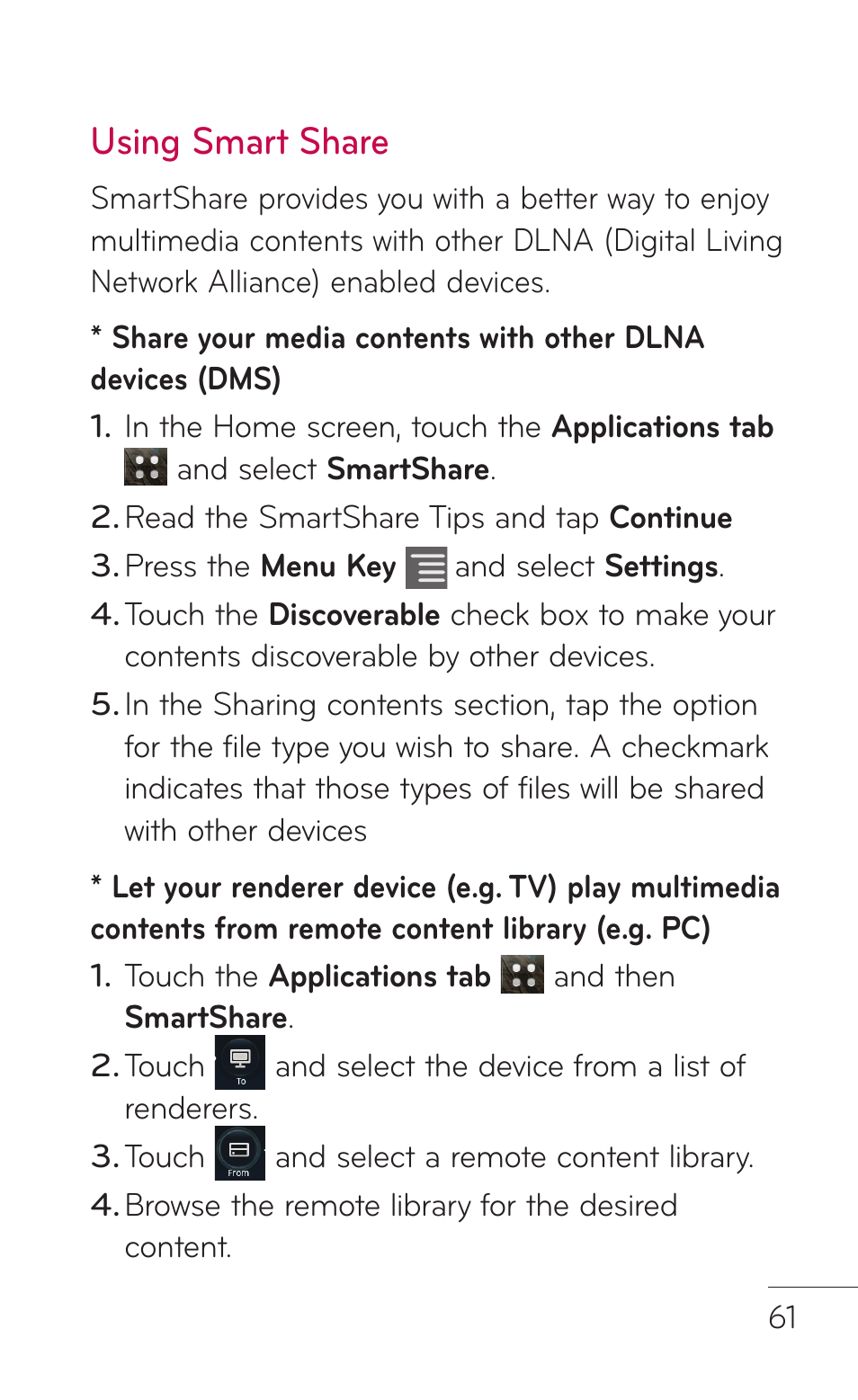 Using smart share | LG LGC800VL User Manual | Page 61 / 342