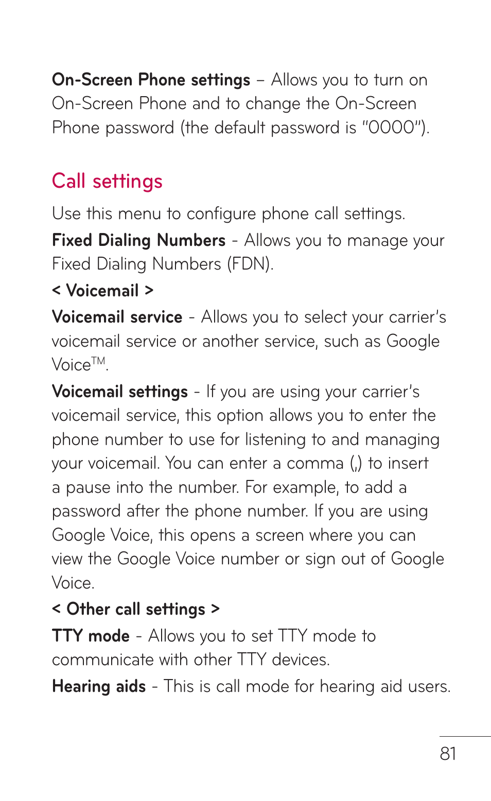 Call settings | LG LGC800VL User Manual | Page 81 / 342