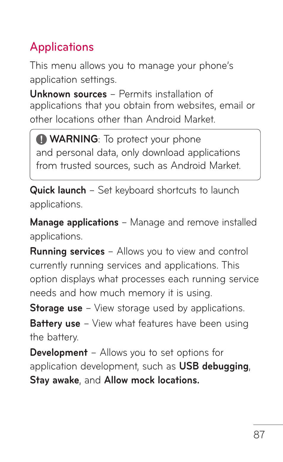 Applications | LG LGC800VL User Manual | Page 87 / 342