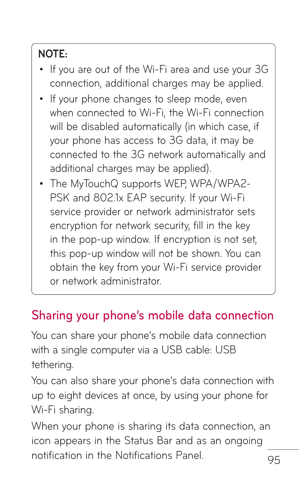 Sharing your phone’s mobile data connection | LG LGC800VL User Manual | Page 95 / 342