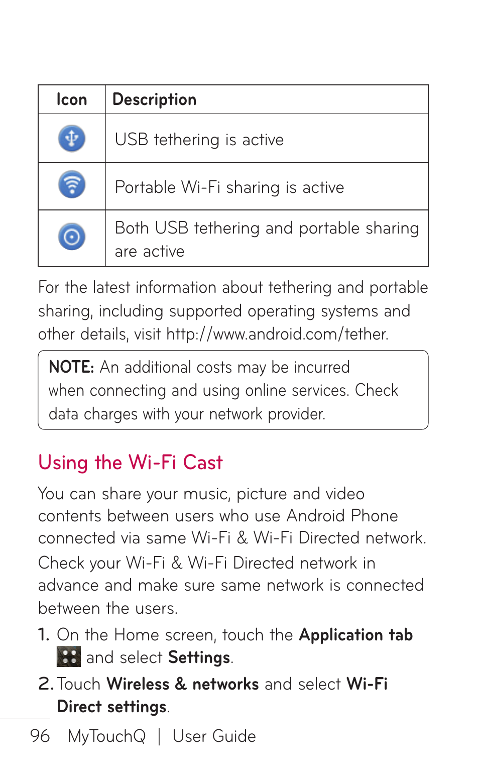 Using the wi-fi cast | LG LGC800VL User Manual | Page 96 / 342