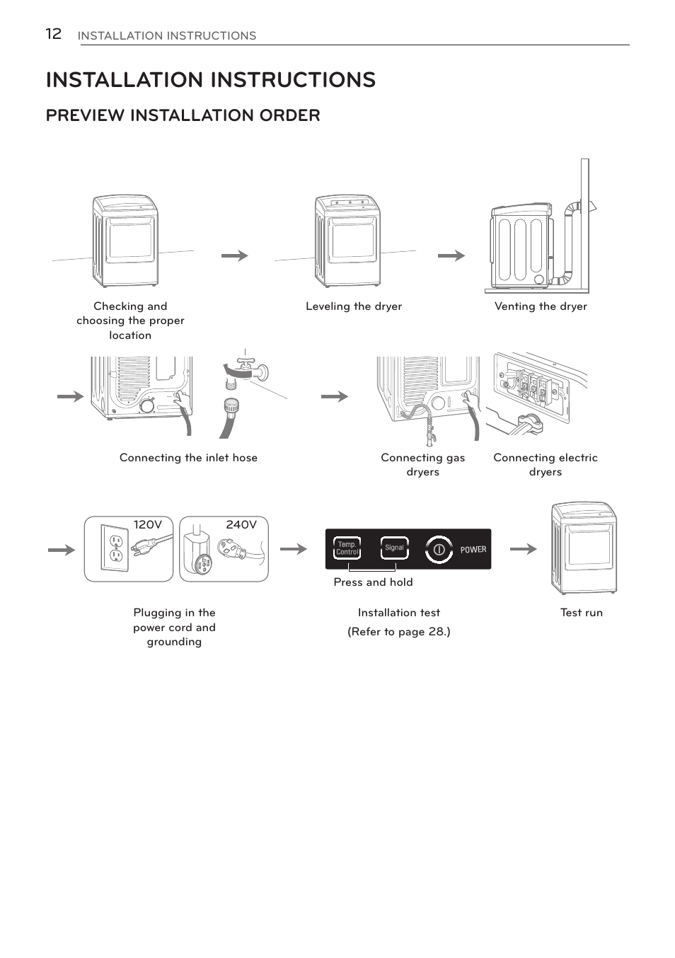 Installation instructions, Preview installation order | LG DLGY1702V User Manual | Page 12 / 84