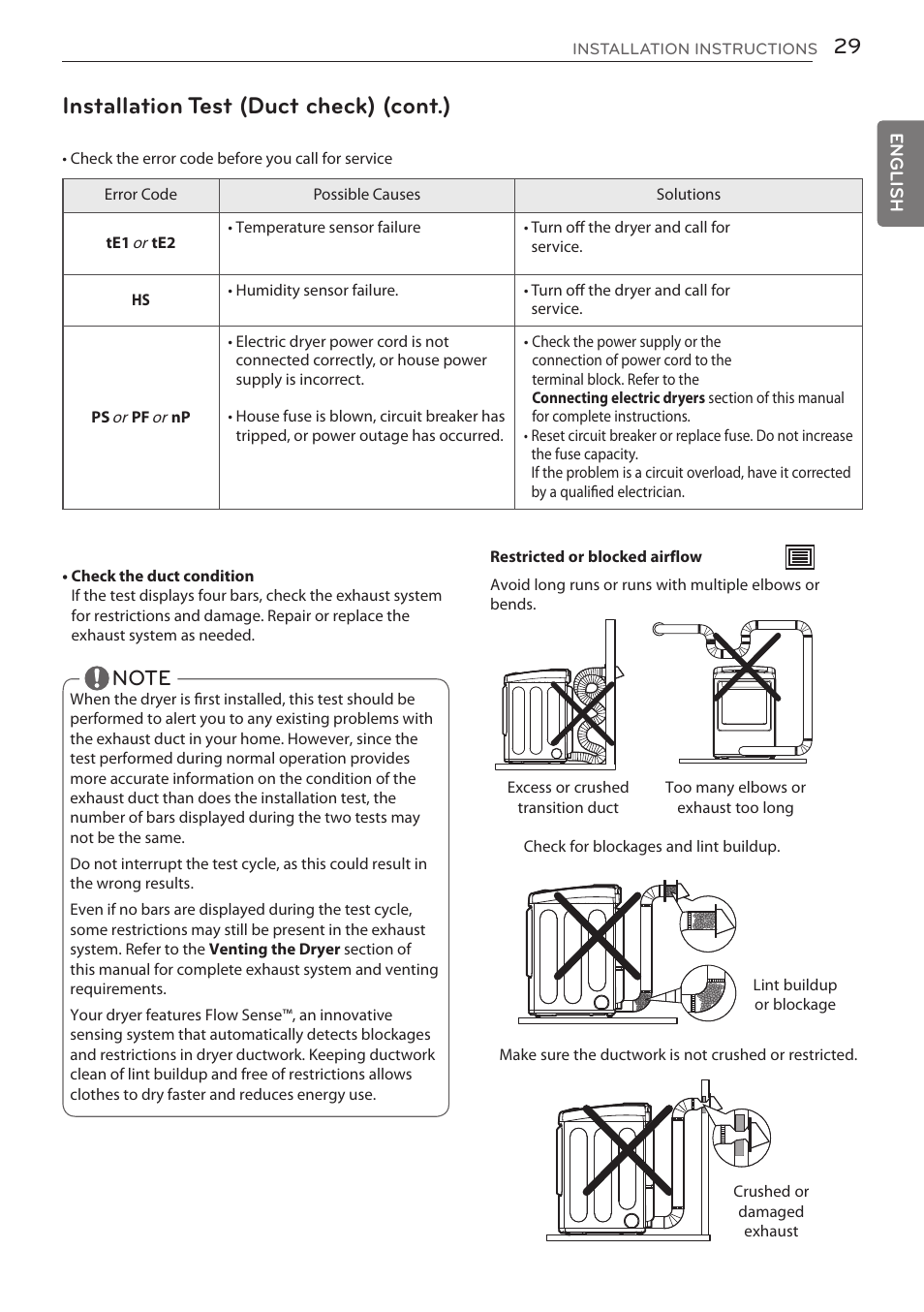 Installation test (duct check) (cont.) | LG DLGY1702V User Manual | Page 29 / 84