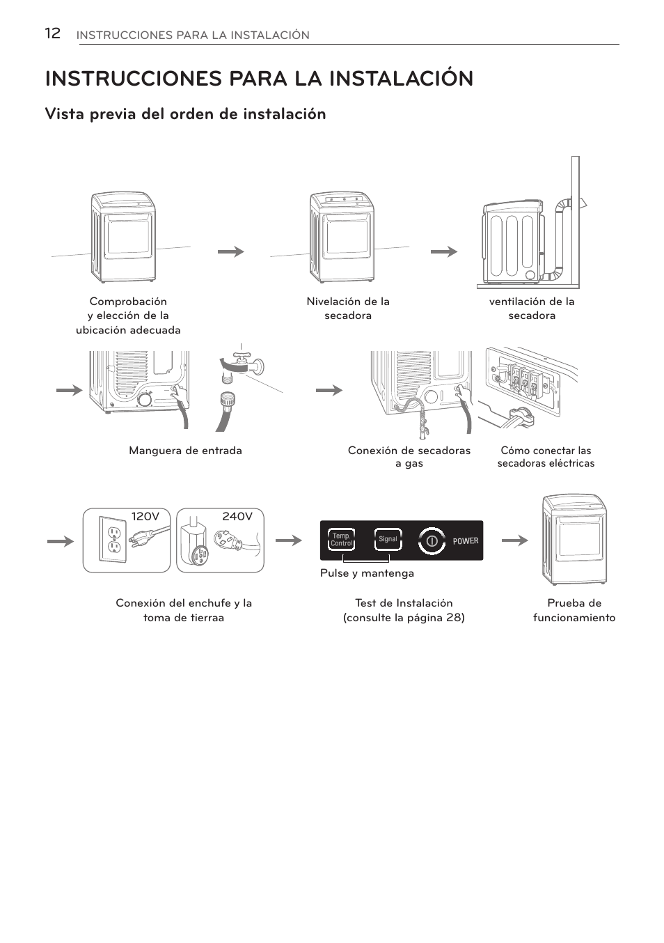 Instrucciones para la instalación, Vista previa del orden de instalación | LG DLGY1702V User Manual | Page 52 / 84