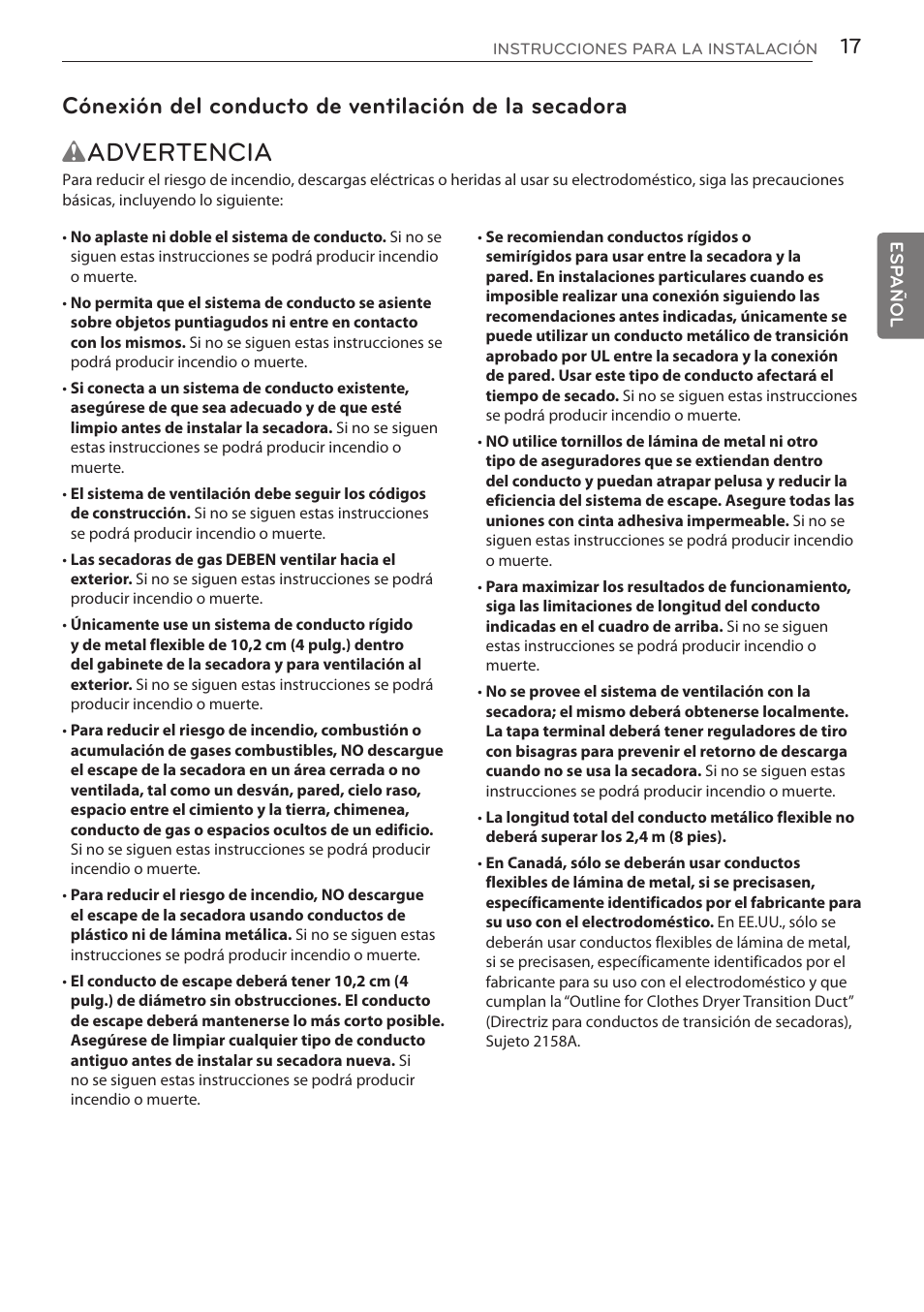 Wadvertencia | LG DLGY1702V User Manual | Page 57 / 84