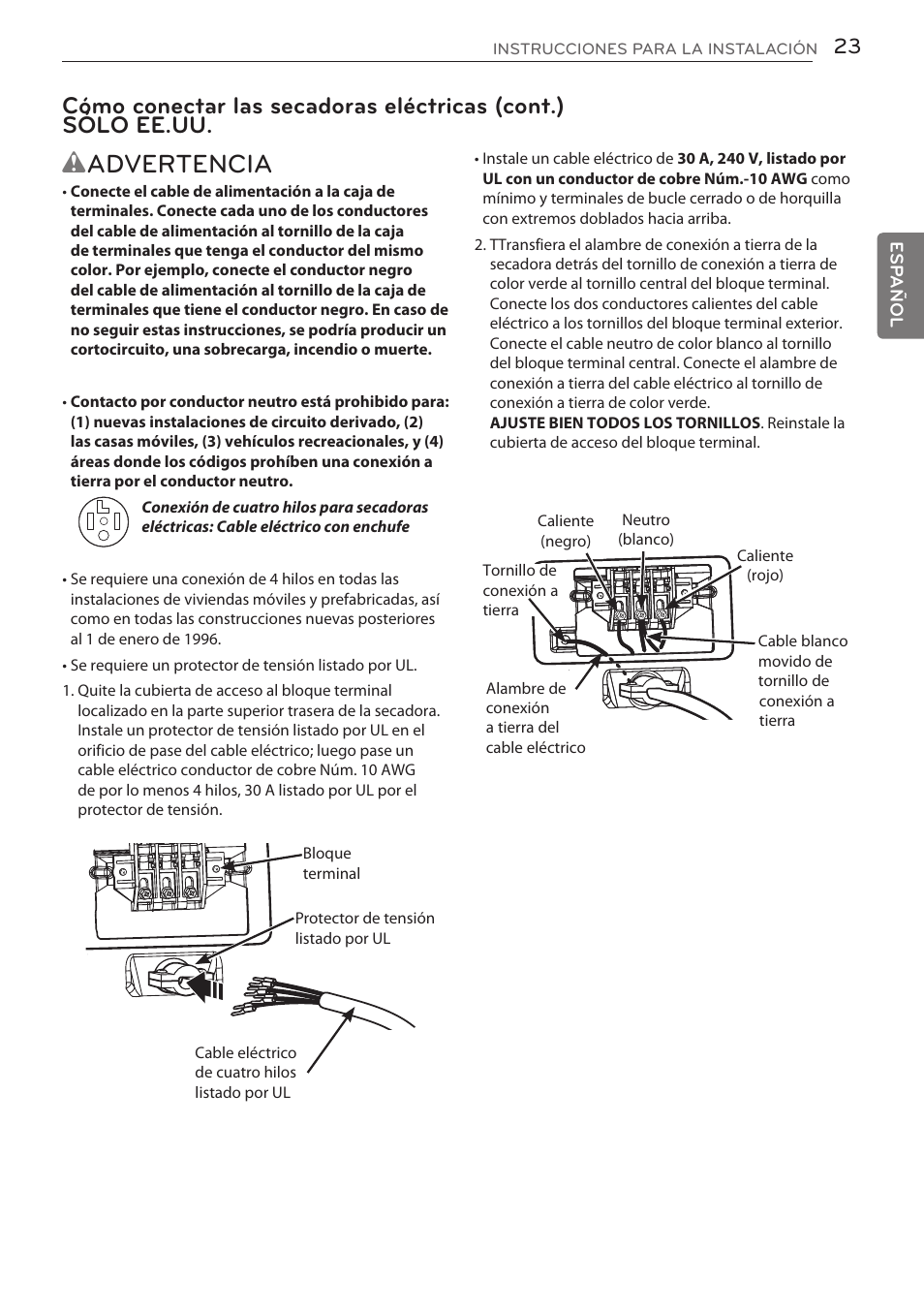 Wadvertencia | LG DLGY1702V User Manual | Page 63 / 84
