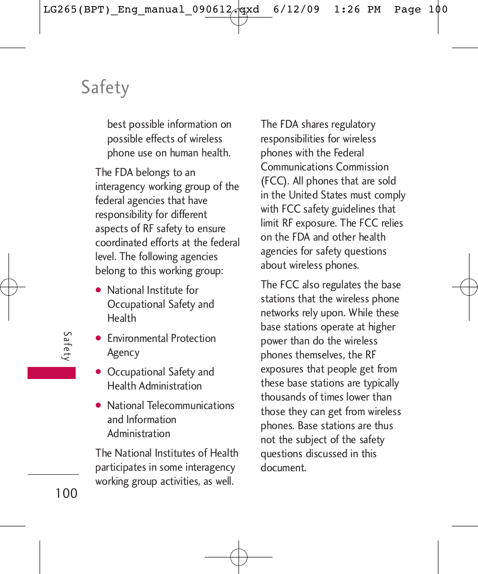 Safety | LG LG265 User Manual | Page 100 / 128