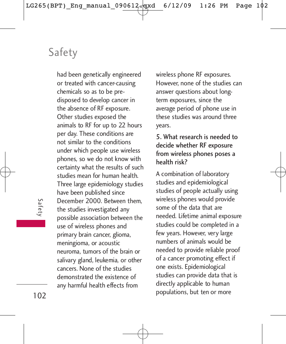 Safety | LG LG265 User Manual | Page 102 / 128