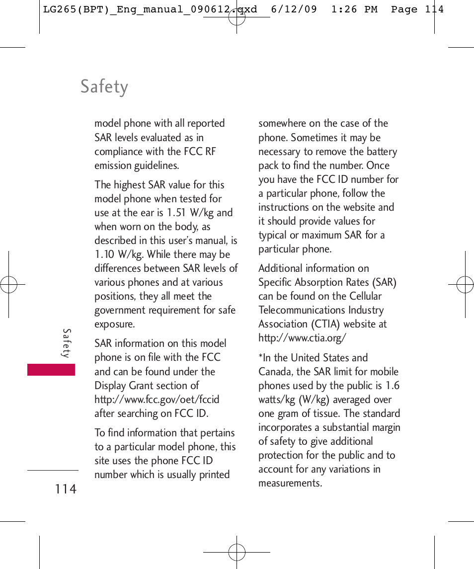 Safety | LG LG265 User Manual | Page 114 / 128