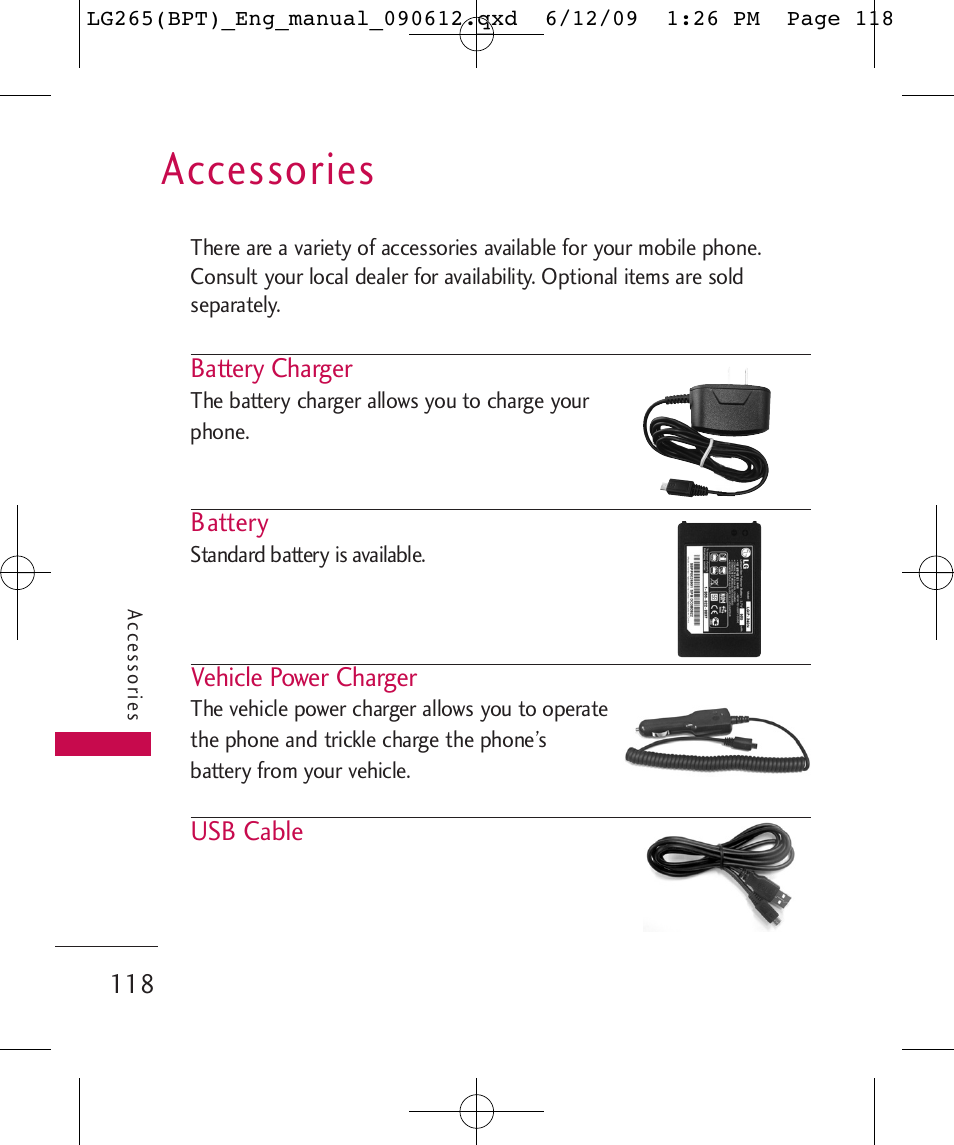 Accessories | LG LG265 User Manual | Page 118 / 128