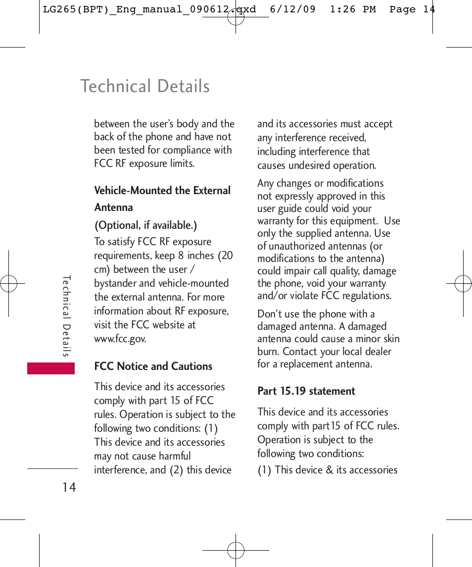 Technical details | LG LG265 User Manual | Page 14 / 128