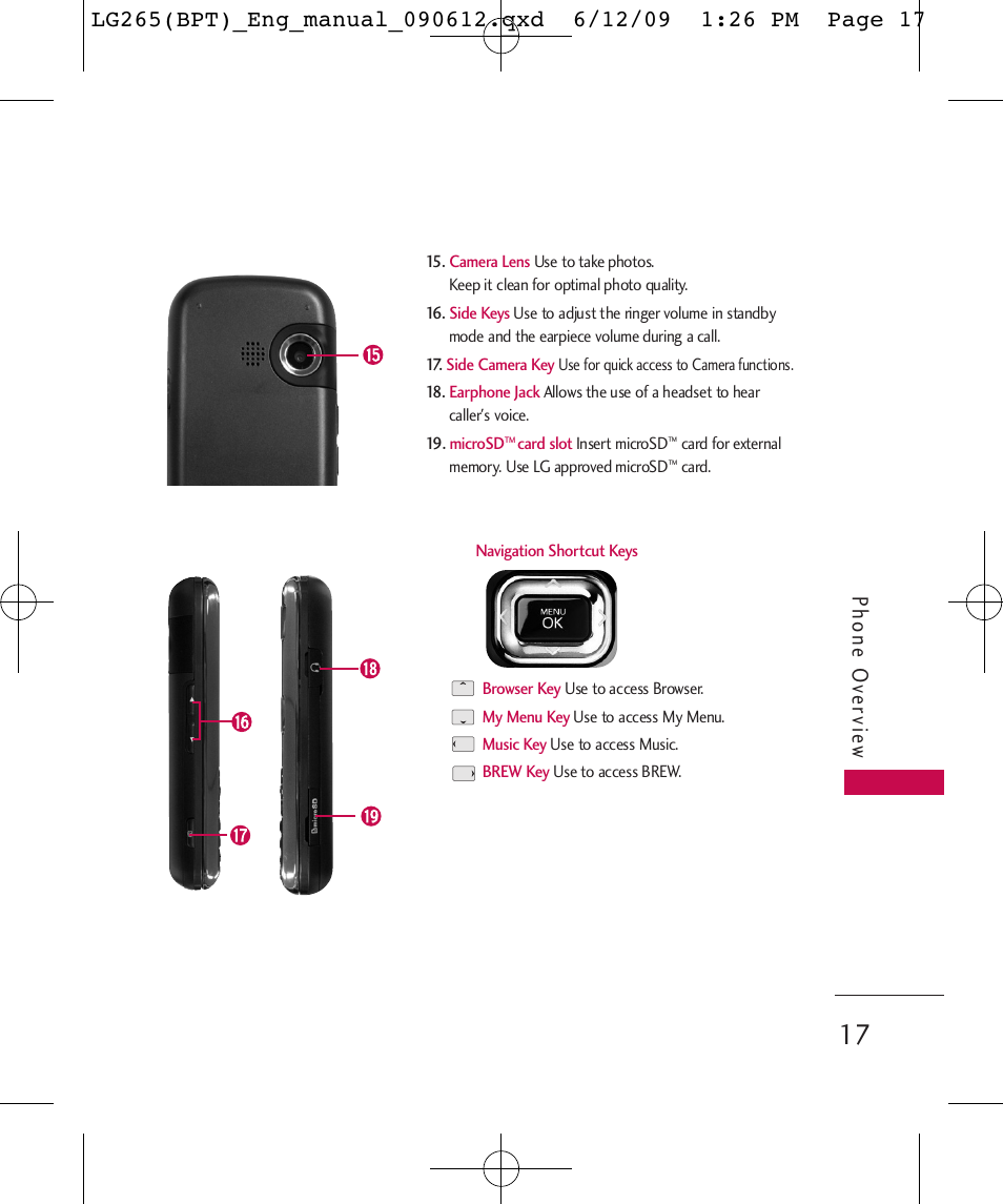 Phone ov ervie w | LG LG265 User Manual | Page 17 / 128