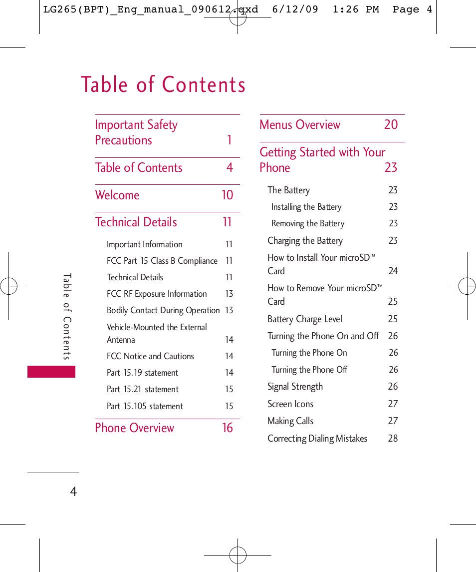 LG LG265 User Manual | Page 4 / 128