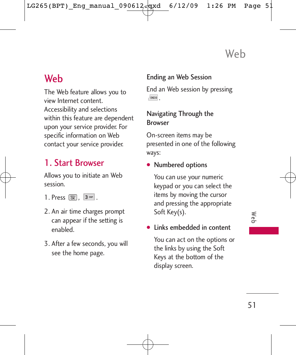 Start browser | LG LG265 User Manual | Page 51 / 128