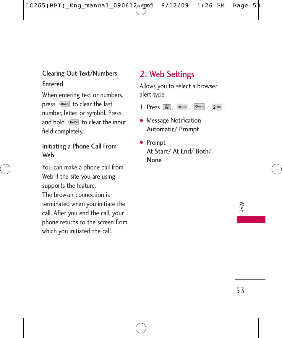 Web settings | LG LG265 User Manual | Page 53 / 128