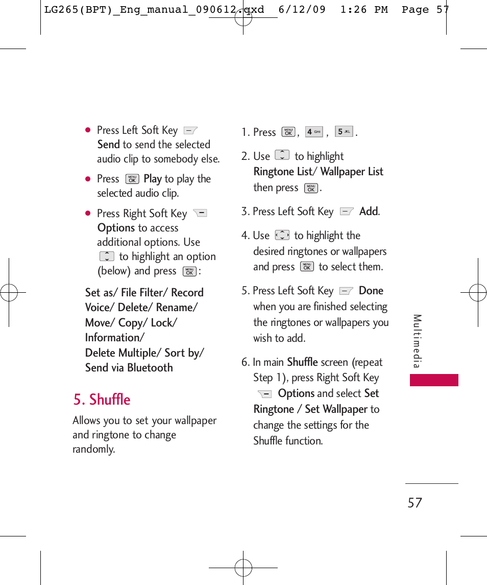 Shuffle | LG LG265 User Manual | Page 57 / 128