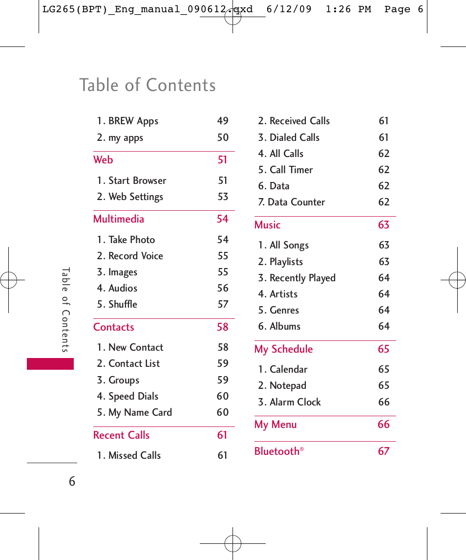 LG LG265 User Manual | Page 6 / 128