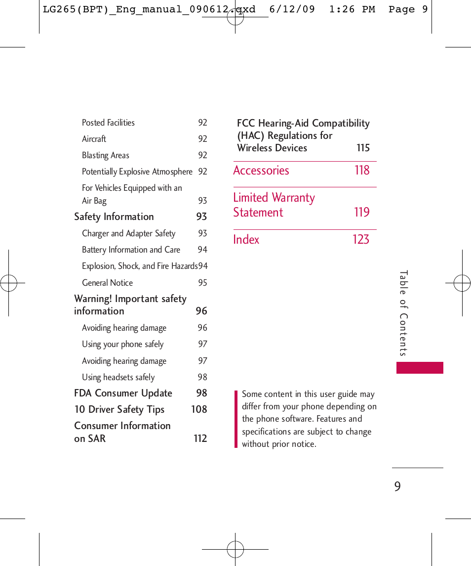 LG LG265 User Manual | Page 9 / 128