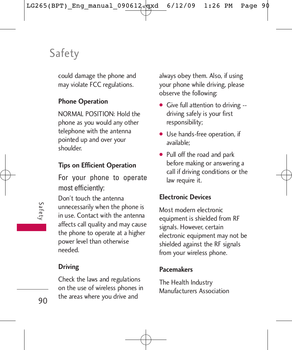 Safety | LG LG265 User Manual | Page 90 / 128