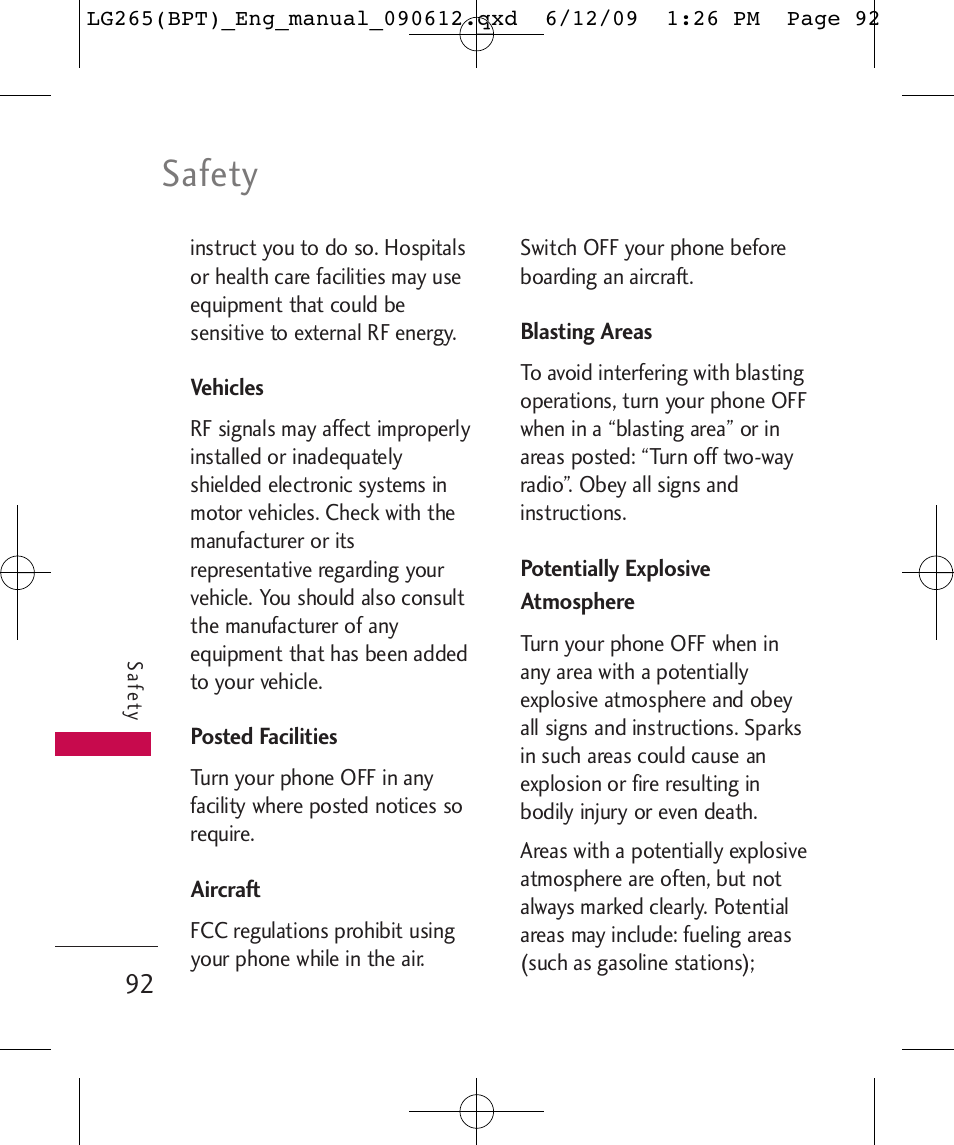 Safety | LG LG265 User Manual | Page 92 / 128