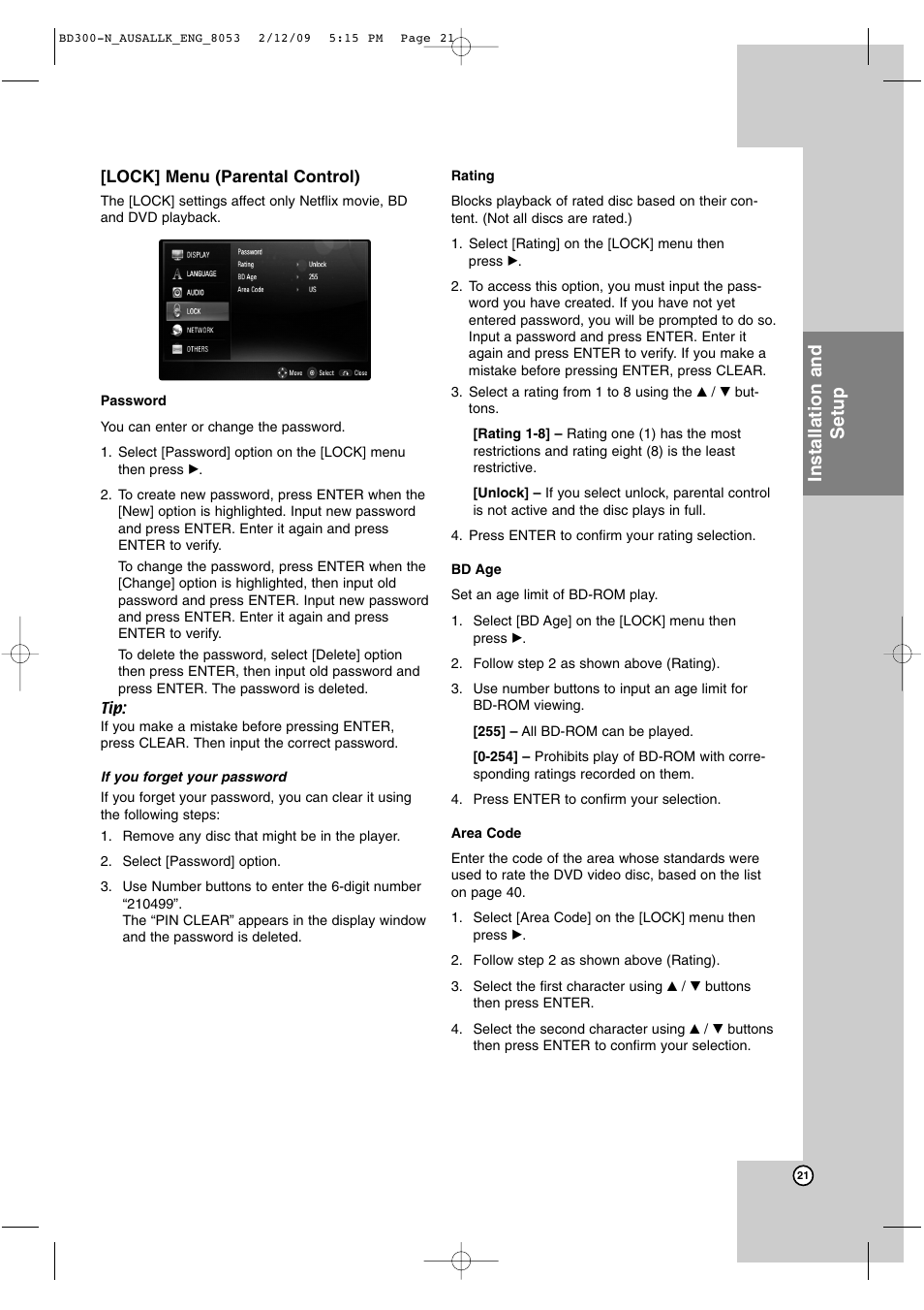 Installation and setup | LG BD300 User Manual | Page 21 / 48