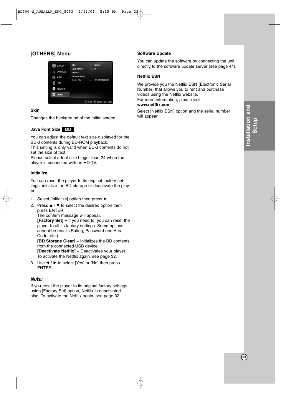 Installation and setup | LG BD300 User Manual | Page 23 / 48