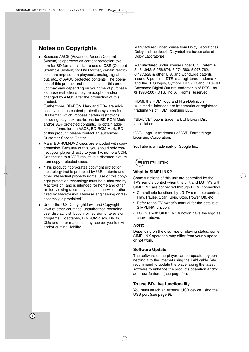 LG BD300 User Manual | Page 4 / 48