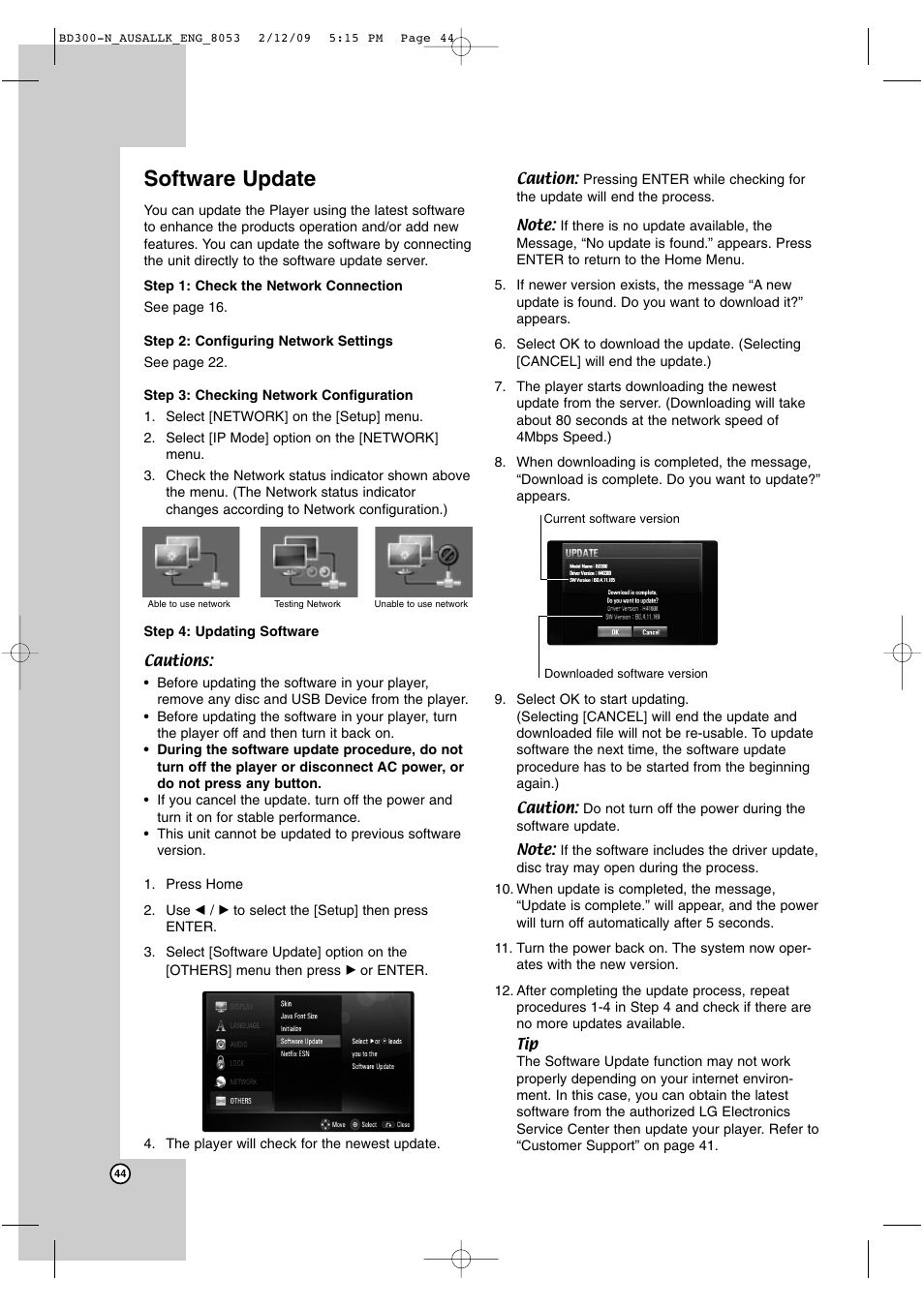 Software update | LG BD300 User Manual | Page 44 / 48