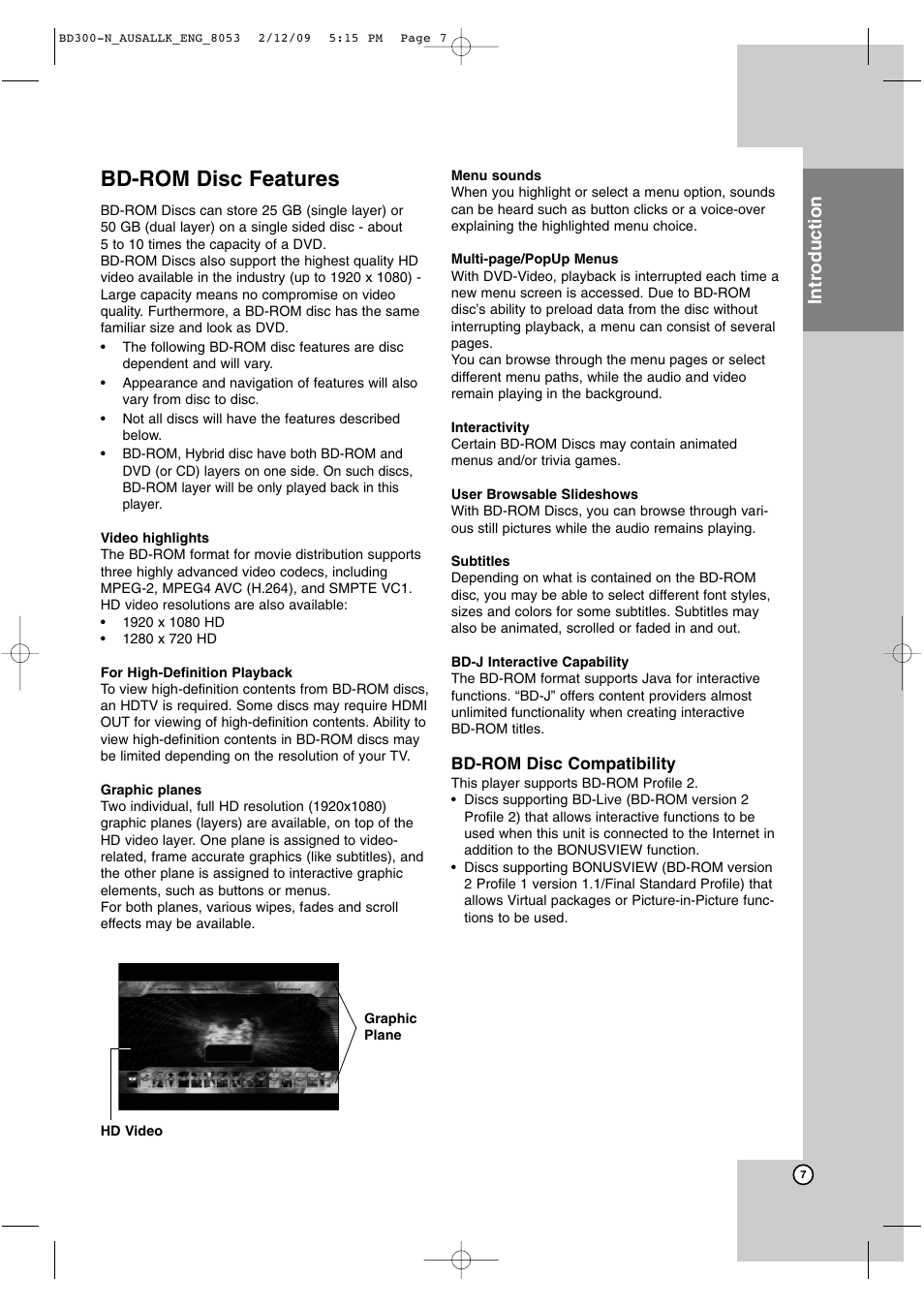 Bd-rom disc features, Introduction | LG BD300 User Manual | Page 7 / 48
