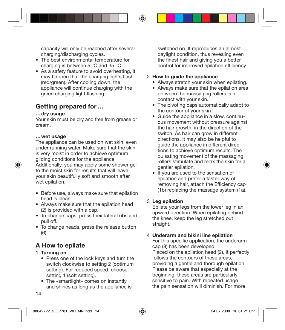 Getting prepared for, A how to epilate | Braun 7781 WD Silk-épil Xpressive User Manual | Page 14 / 112