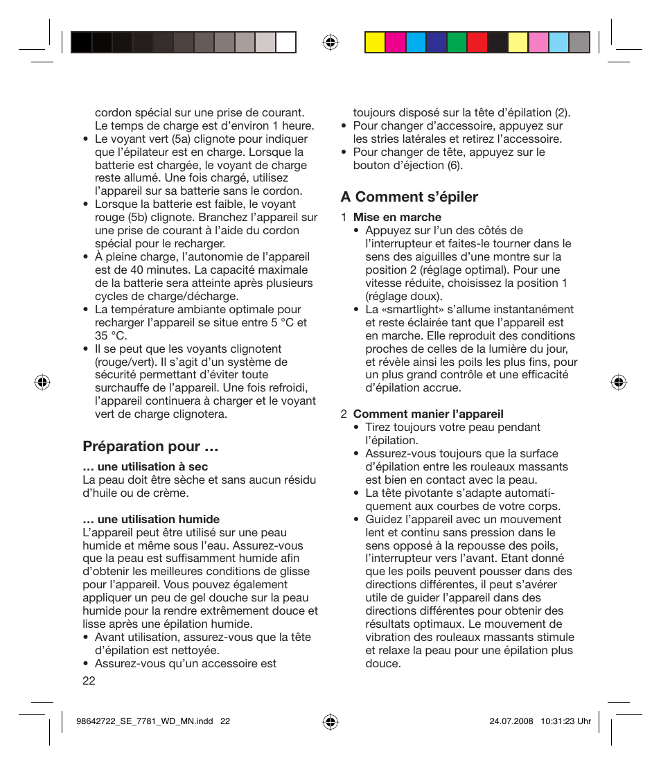 Préparation pour, A comment s’épiler | Braun 7781 WD Silk-épil Xpressive User Manual | Page 22 / 112