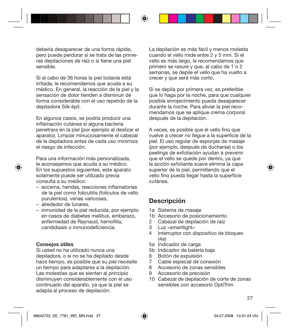 Descripción | Braun 7781 WD Silk-épil Xpressive User Manual | Page 27 / 112