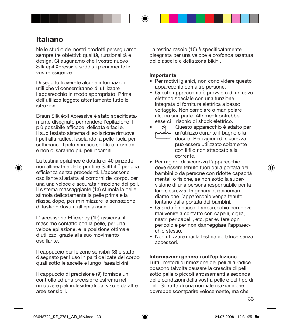 Italiano | Braun 7781 WD Silk-épil Xpressive User Manual | Page 33 / 112