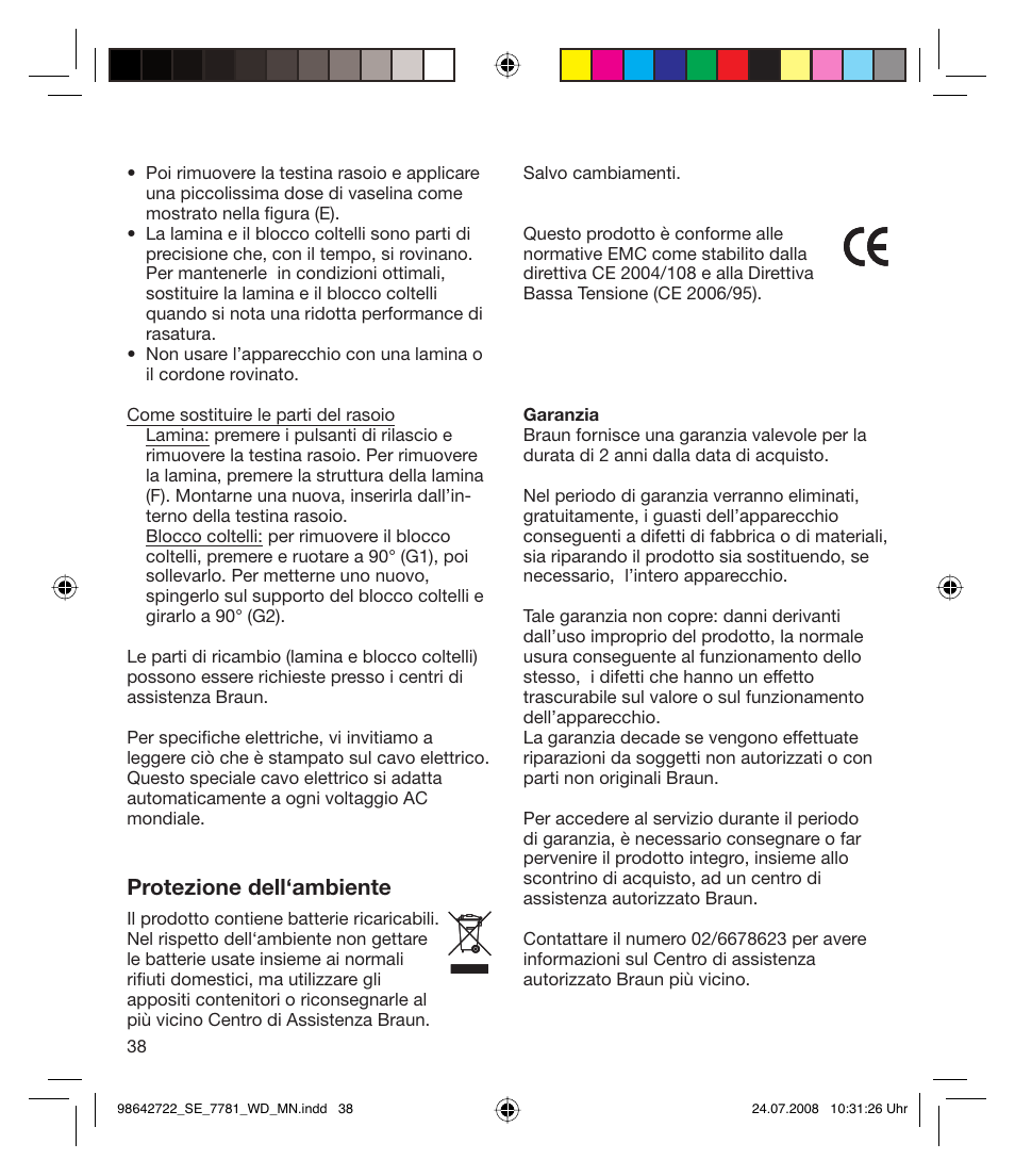 Protezione dell‘ambiente | Braun 7781 WD Silk-épil Xpressive User Manual | Page 38 / 112