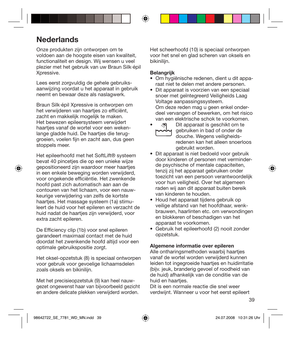 Nederlands | Braun 7781 WD Silk-épil Xpressive User Manual | Page 39 / 112
