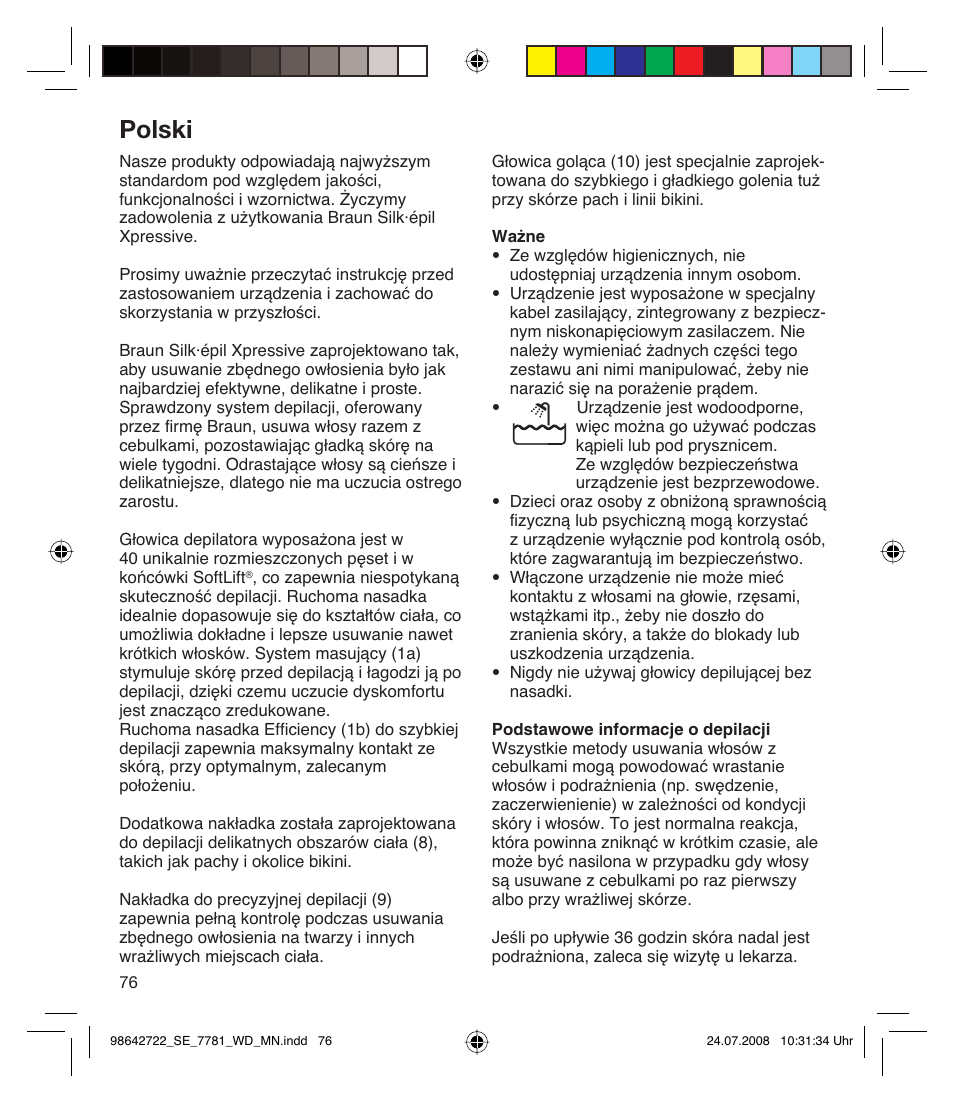 Polski | Braun 7781 WD Silk-épil Xpressive User Manual | Page 76 / 112