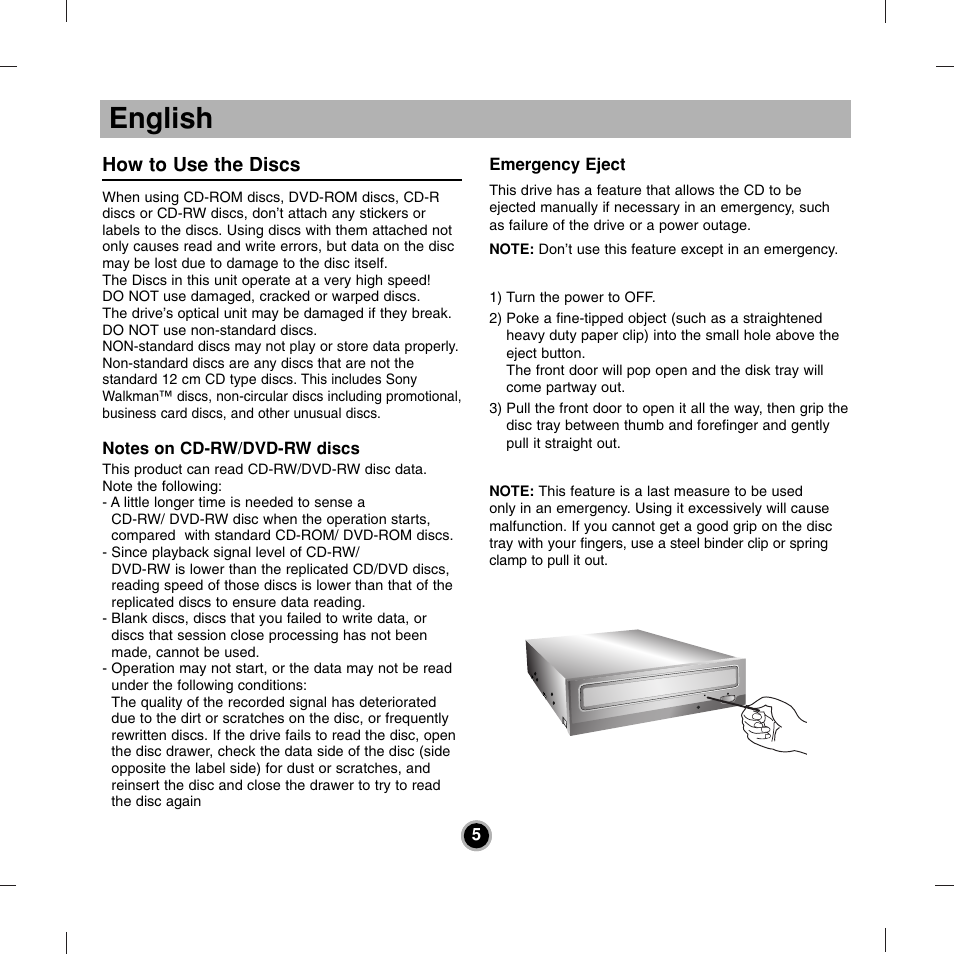 English, How to use the discs | LG DH18NS50 User Manual | Page 5 / 16