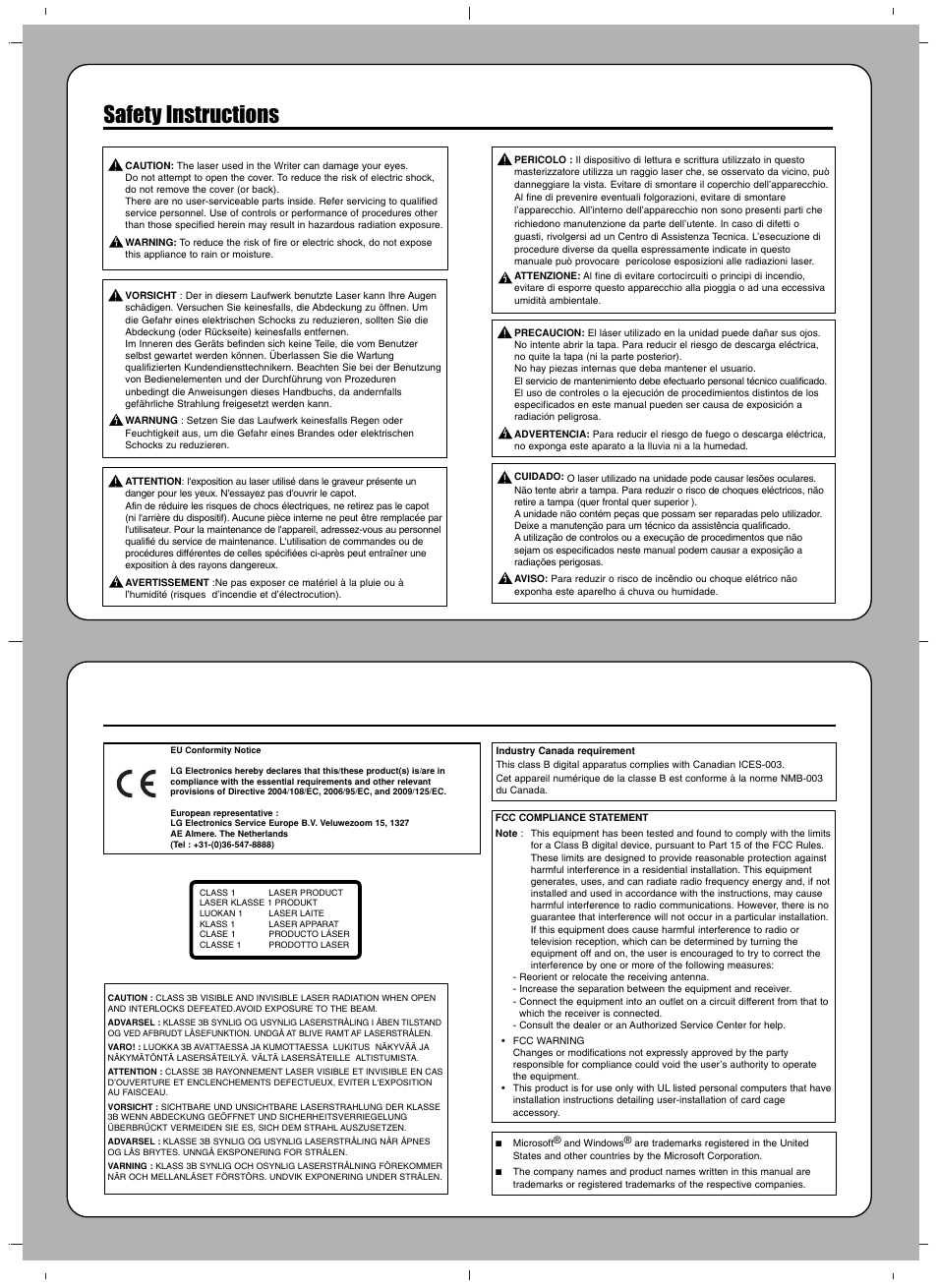 Safety instructions | LG BP06LU10 User Manual | Page 4 / 4