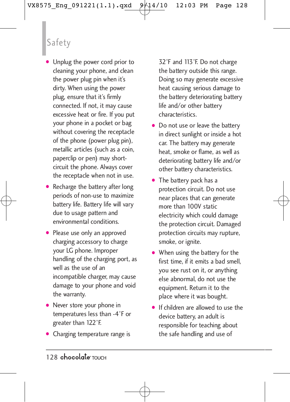 Safety | LG LGVX8575LK User Manual | Page 130 / 162
