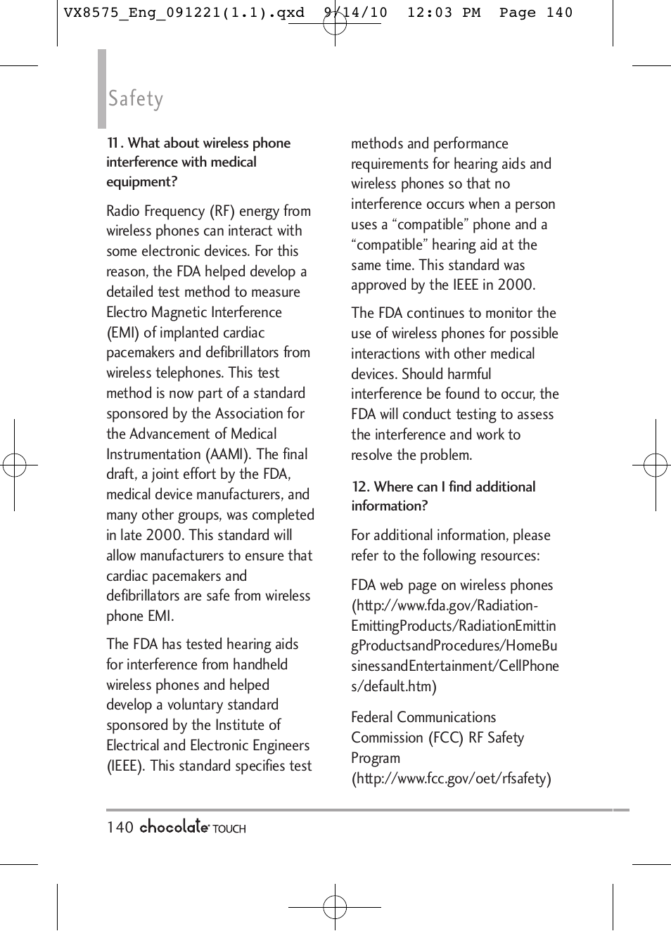 Safety | LG LGVX8575LK User Manual | Page 142 / 162