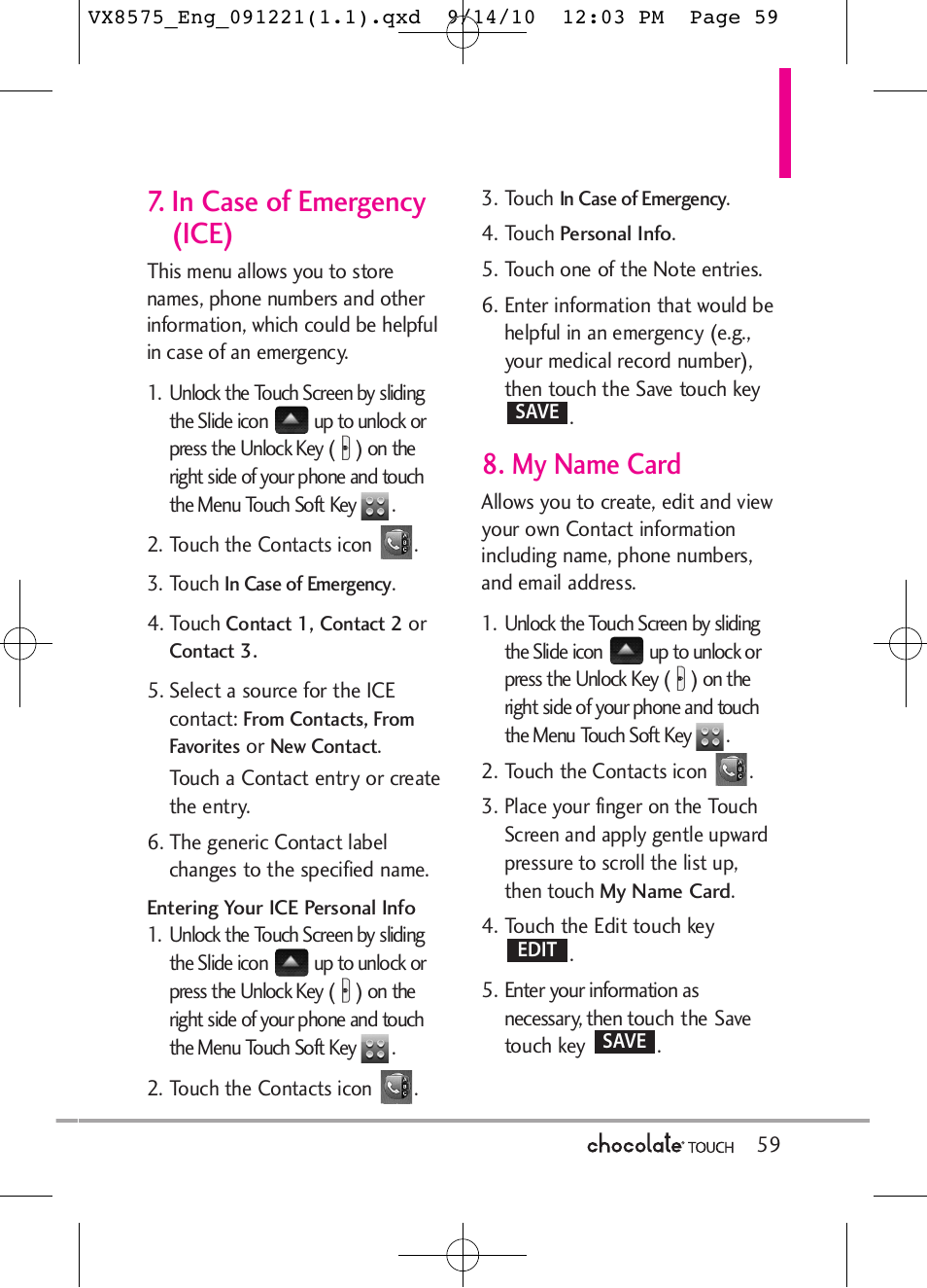 My name card | LG LGVX8575LK User Manual | Page 61 / 162