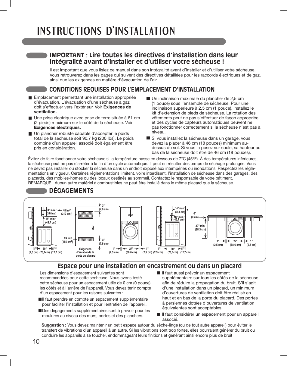 Dégagements | LG DLEX3360R User Manual | Page 106 / 148